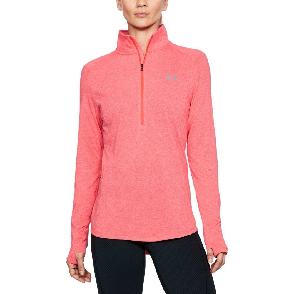 Under Armour Tech Twist Threadborne Pink/Orange Fitted Long Sleeve Zip Top XS